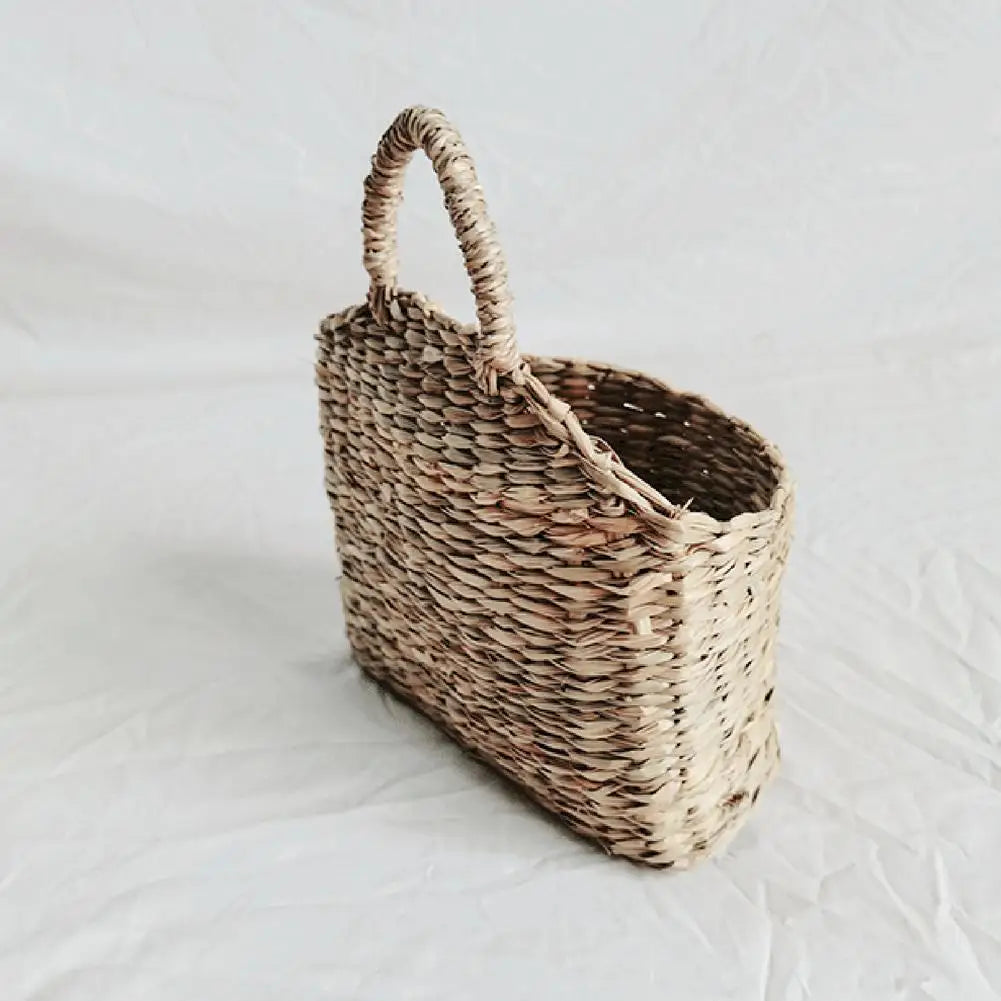 Wall Hanging Woven Basket – Rustic Straw Rattan Plant Holder & Storage Decor