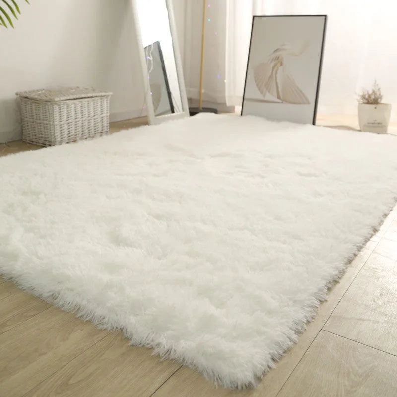 White Fluffy Area Rug – Thickened Non-Slip Carpet for Bedroom & Living Room