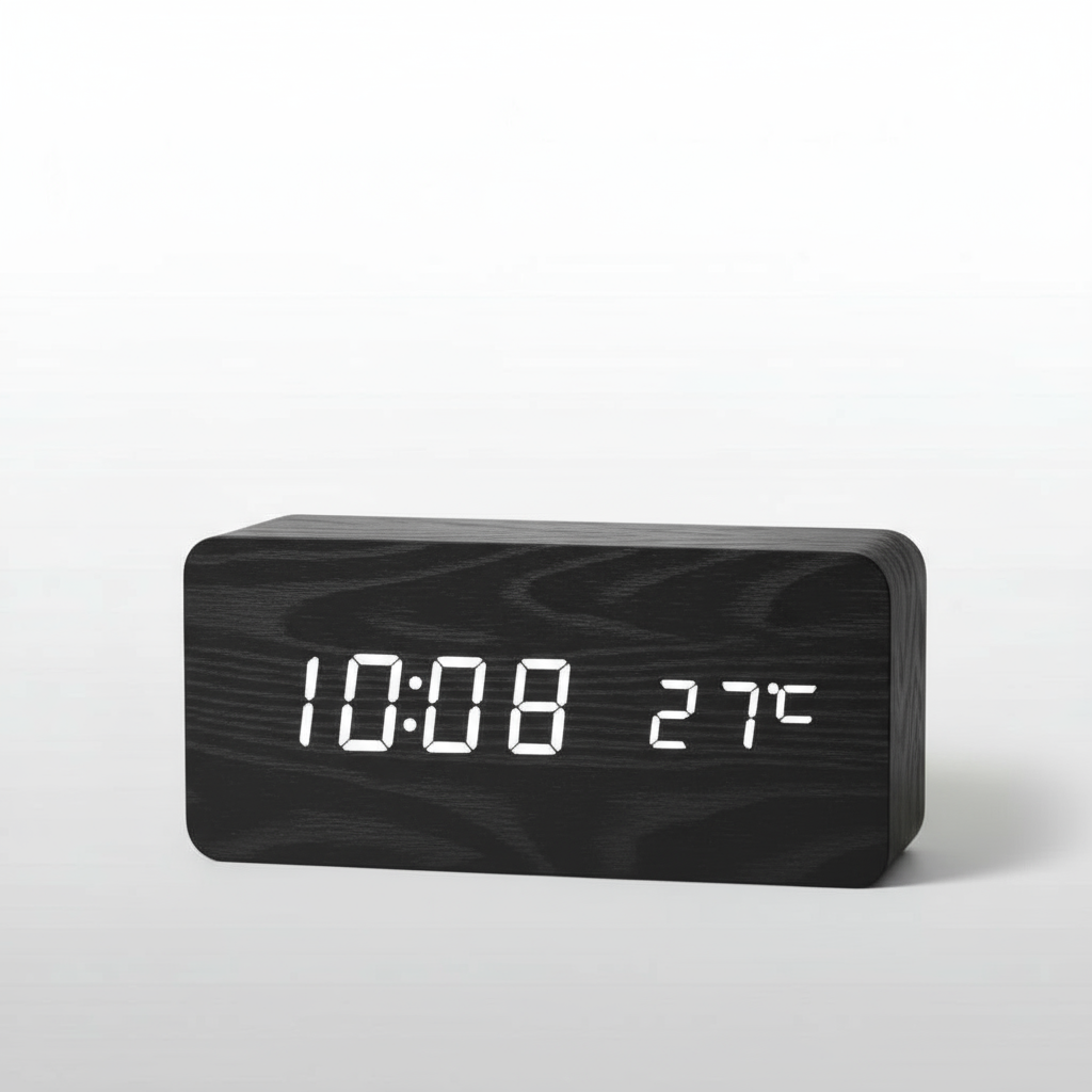 Wooden Digital LED Alarm Clock – Modern Bedside & Desk Clock with Temperature Display