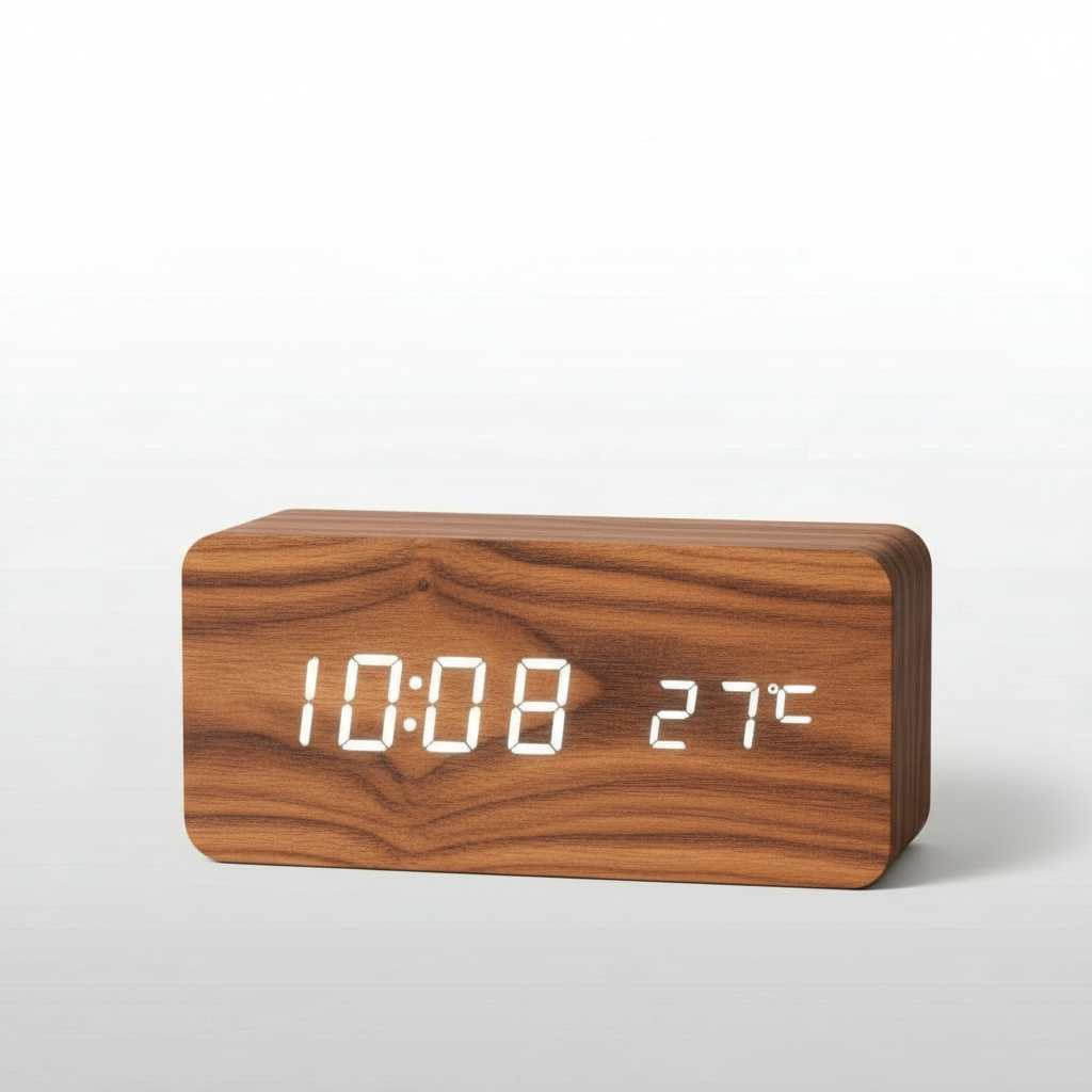 Wooden Digital LED Alarm Clock – Modern Bedside & Desk Clock with Temperature Display