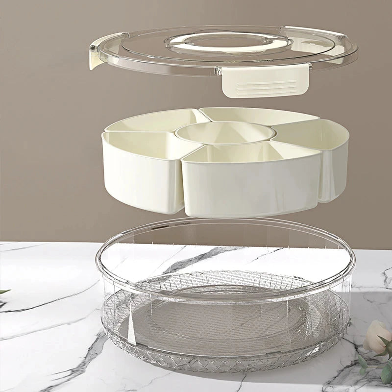 5-Compartment Rotating Snack Plate – Dried Fruit & Food Storage Tray with Lid