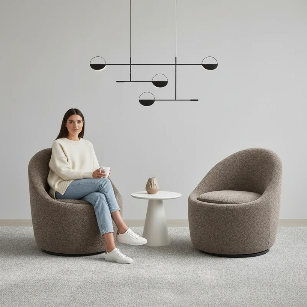 Set of 2 Modern Brown Barrel Accent Chairs – 360° Swivel with Hidden Storage for Living Room & Bedroom