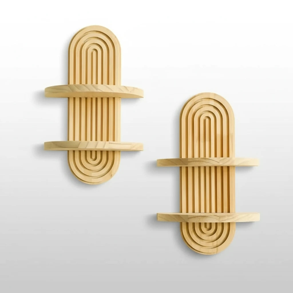 Wooden Wall-Mounted Storage Rack – Boho Display Shelves for Modern Living