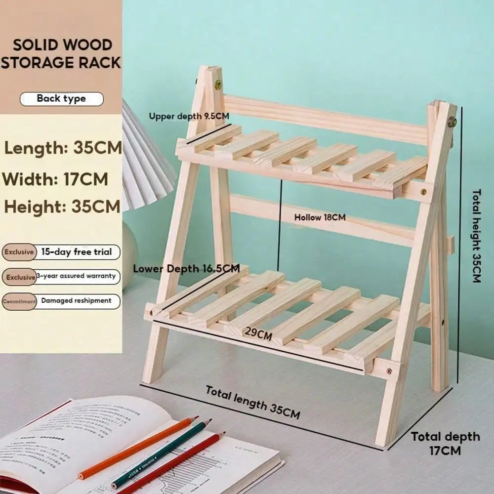 Double-Layer Wooden Desktop Organizer – Storage Shelf for Home Office & Winter Essentials