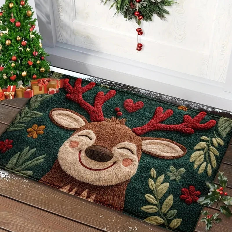 Christmas Door Mat – Santa Claus & Gingerbread Man Holiday Carpet for Indoor/Outdoor Décor