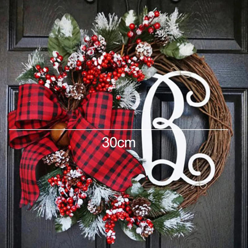 15" Christmas Letter Wreath – Red Berry Rattan Door Hanging Holiday Decoration