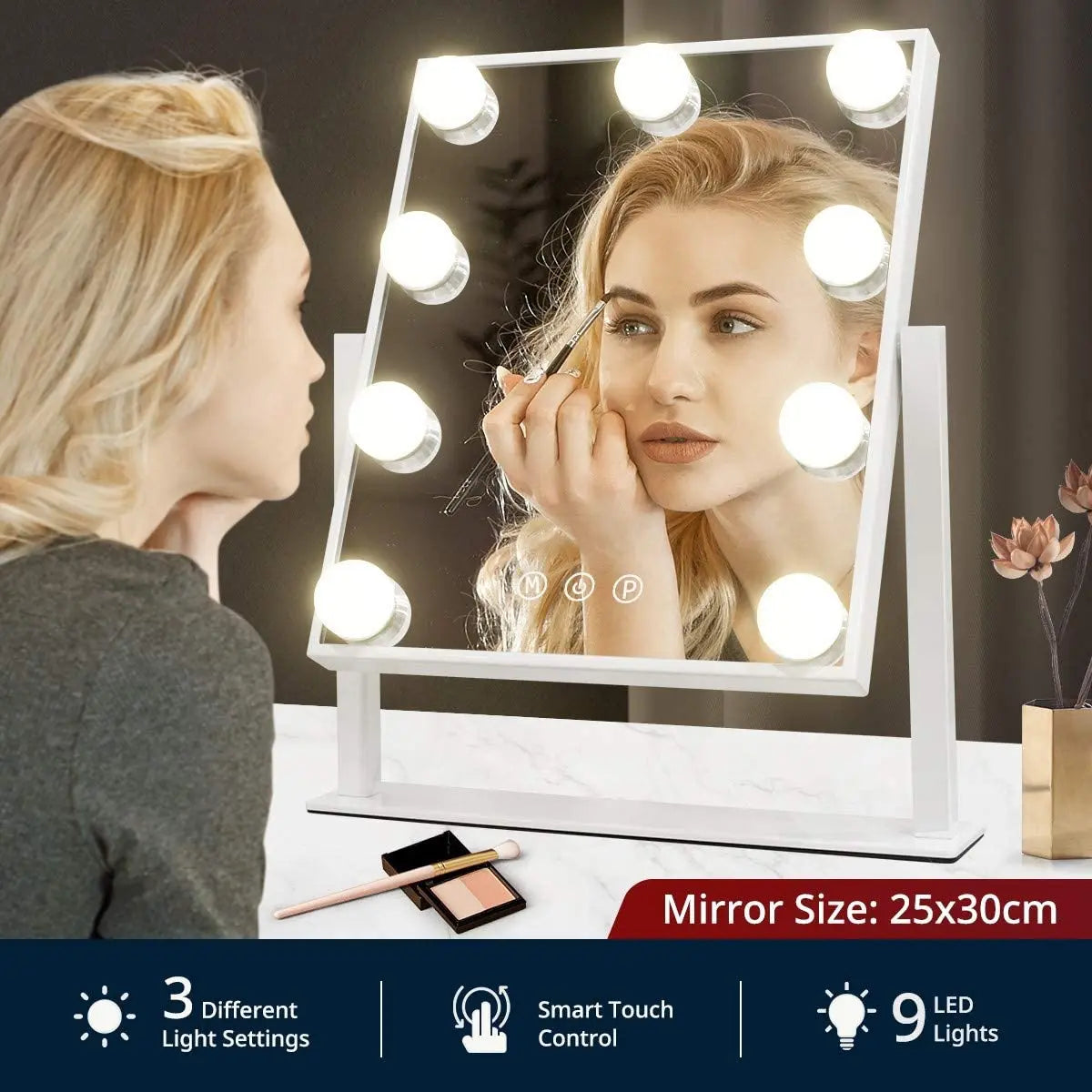 Hollywood Lighted Makeup Mirror – Vanity Mirror with Smart Touch & 3-Color Dimmable Lighting