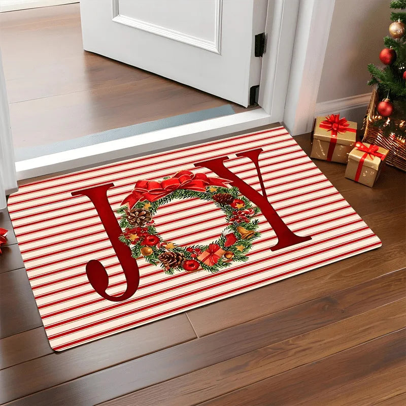 Christmas Door Mat – Santa Claus & Gingerbread Man Holiday Carpet for Indoor/Outdoor Décor