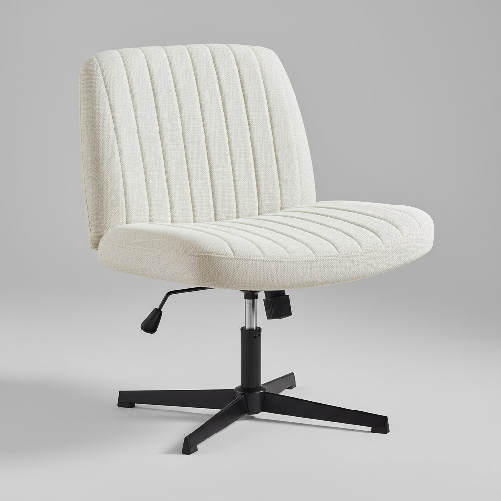 Cross-Legged Rocking Gaming & Office Chair – Wide Armless Swivel Fabric Task Chair for Home & Living Room