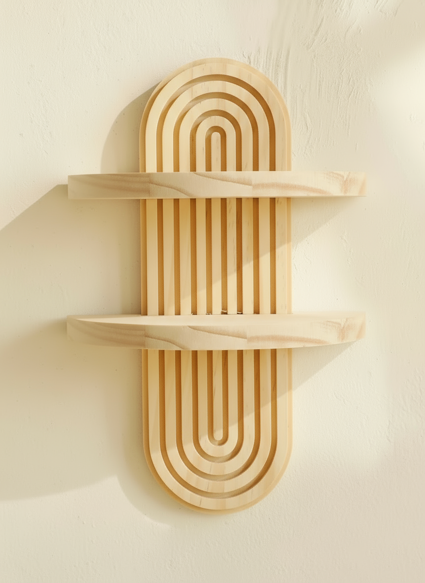 Wooden Wall-Mounted Storage Rack – Boho Display Shelves for Modern Living