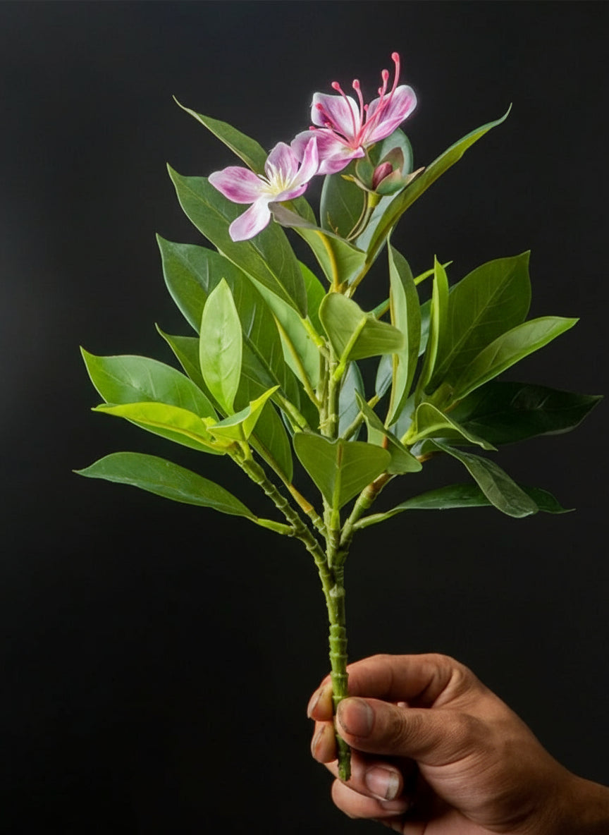 Artificial Azalea & Tropical Greenery – 21–40cm Faux Ficus, Palm & Rubber Leaf Plants with Flowers