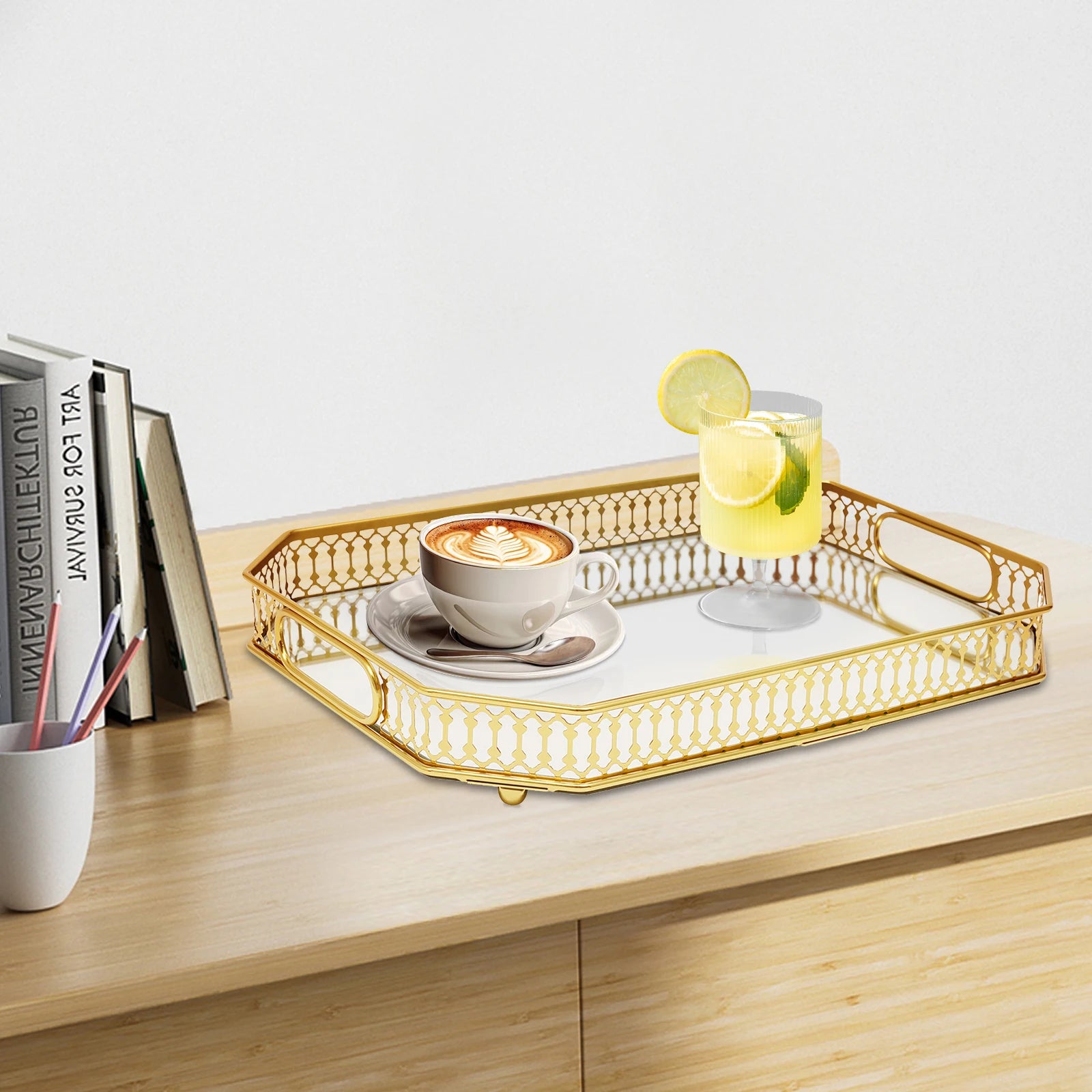 Octagon Glass Makeup Tray with Mirror – Luxury Perfume & Jewelry Organizer