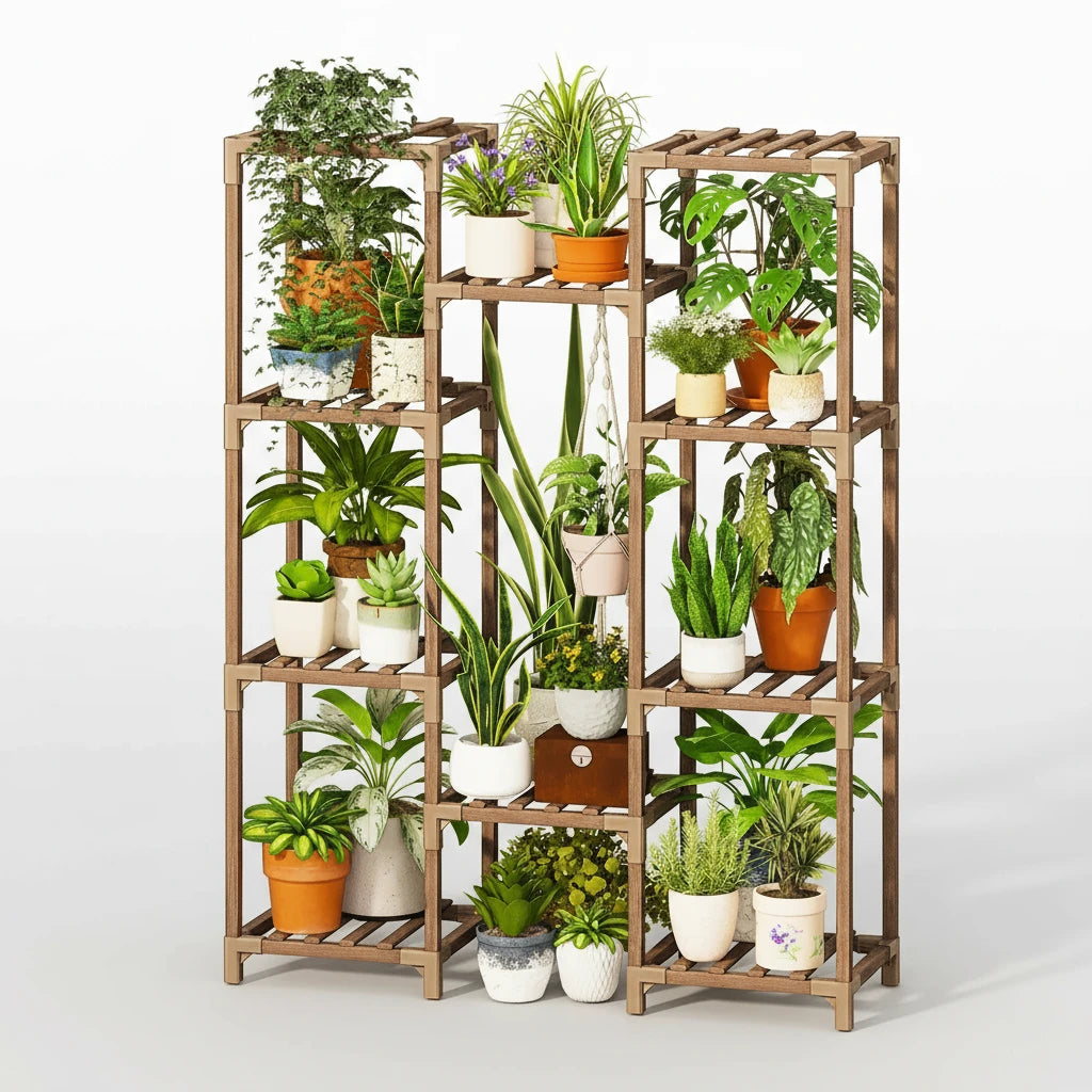 Tall Wooden Plant Stand – Multi-Tier Flower Shelf for Indoor & Outdoor Décor