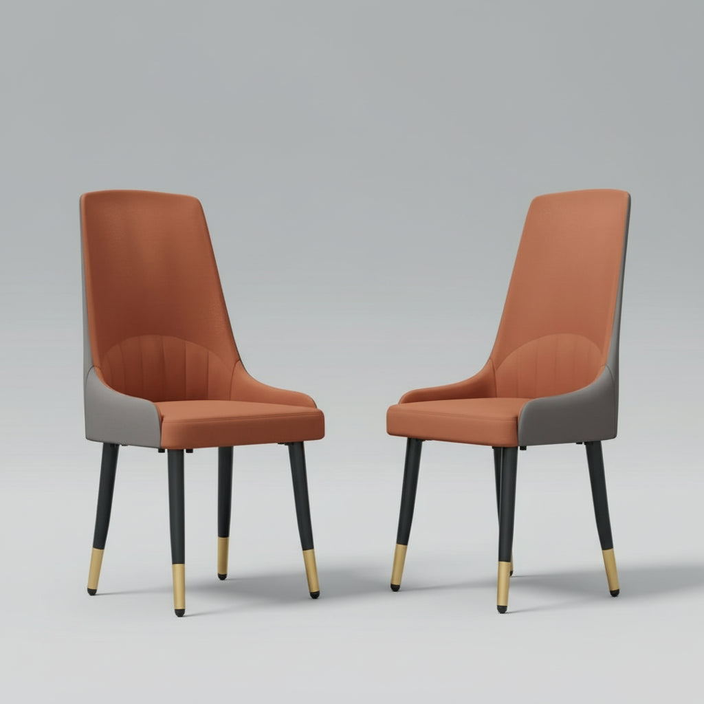 Set of 2 Microfiber-Silicone Leather Dining Chairs – Modern Accent Chairs with Metal Legs for Kitchen & Living Room