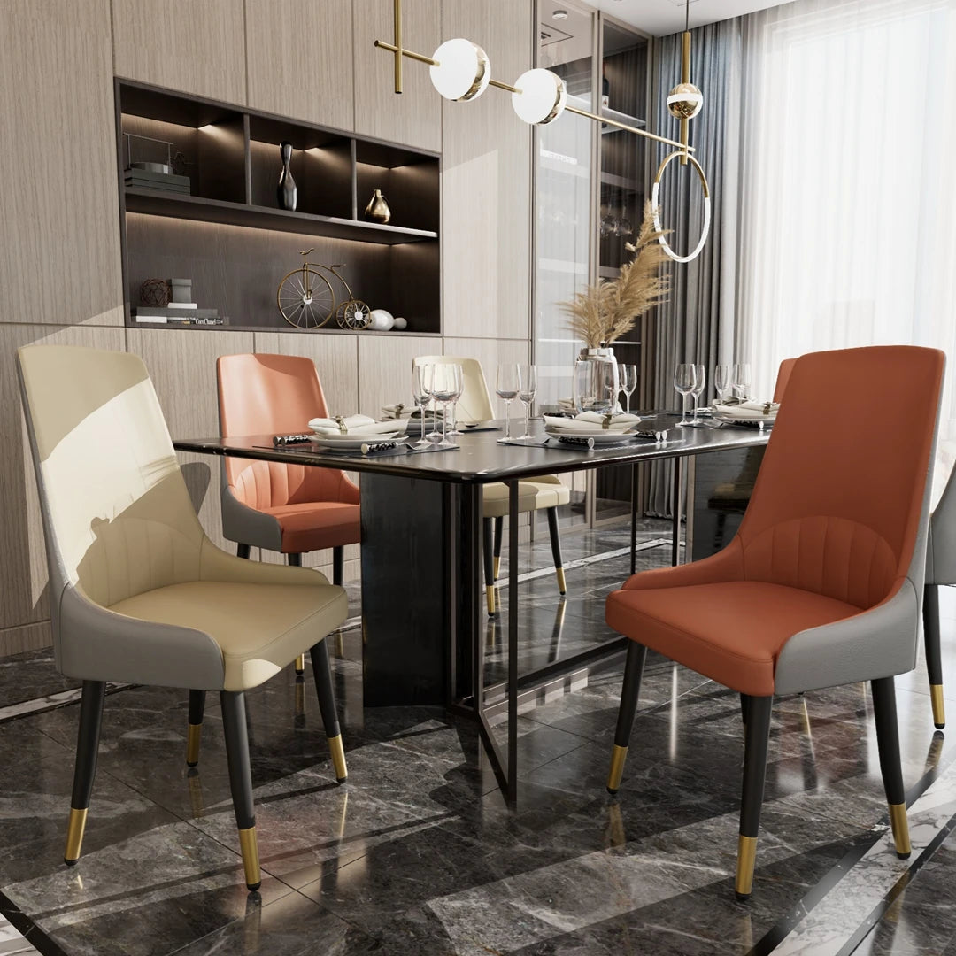 Set of 2 Microfiber-Silicone Leather Dining Chairs – Modern Accent Chairs with Metal Legs for Kitchen & Living Room