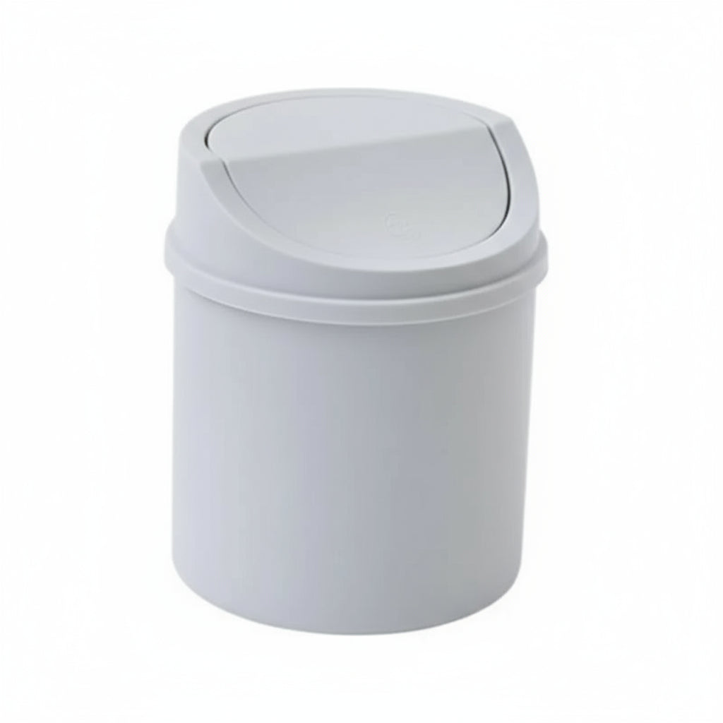 White trash bin with dimensions labeled on a white background