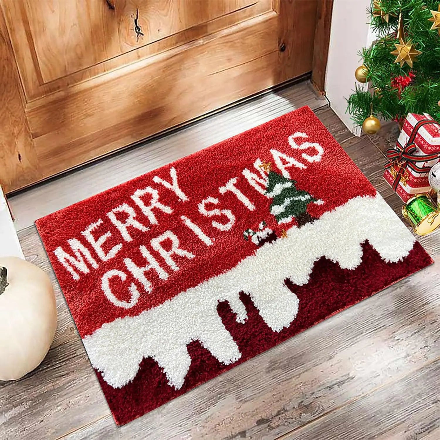Christmas Door Mat – Santa Claus & Gingerbread Man Holiday Carpet for Indoor/Outdoor Décor
