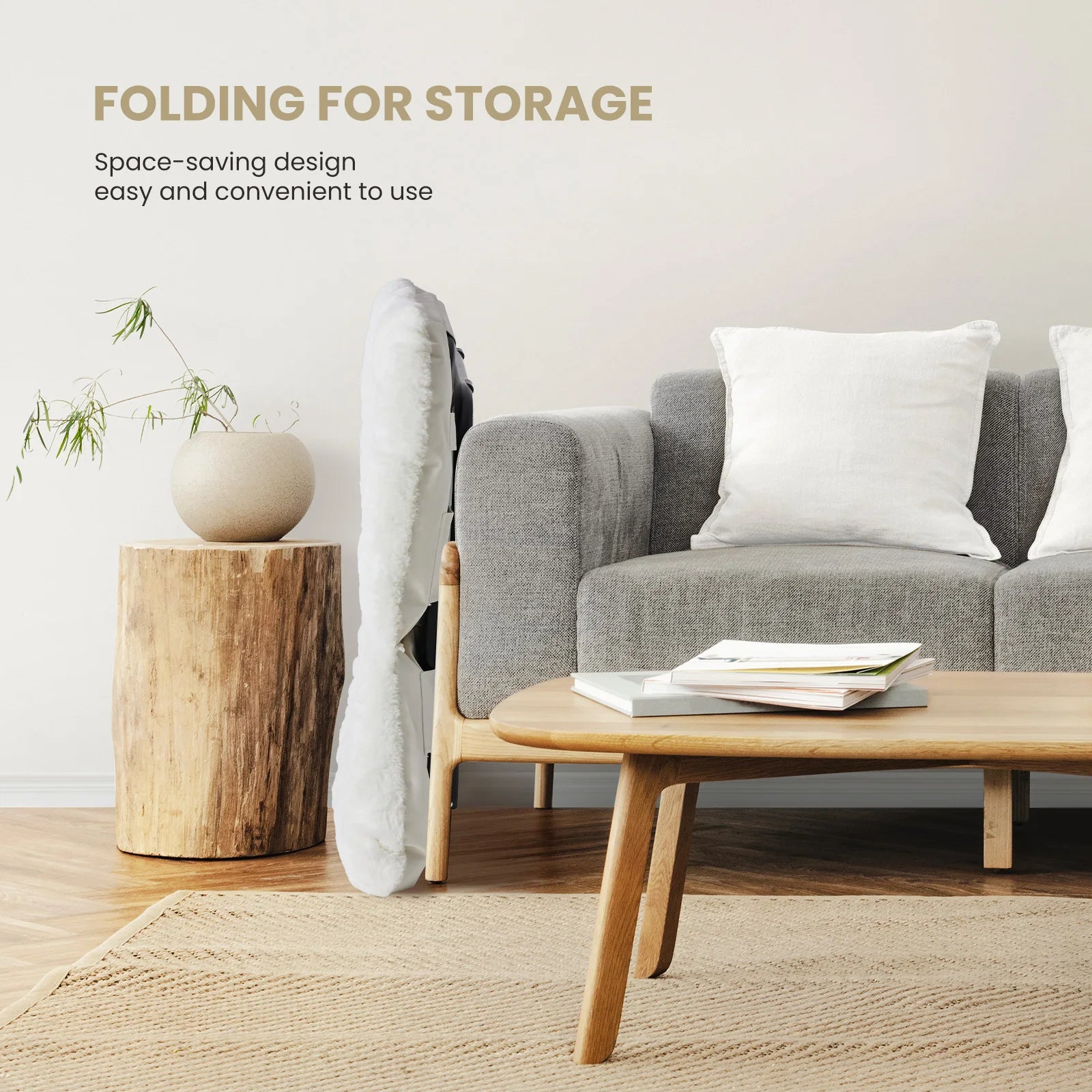 Large 28" Faux Fur Saucer Chair – Large Folding Lounge Chair with Padded Seat & Metal Frame