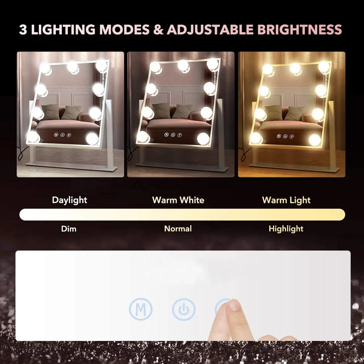 Hollywood Lighted Makeup Mirror – Vanity Mirror with Smart Touch & 3-Color Dimmable Lighting