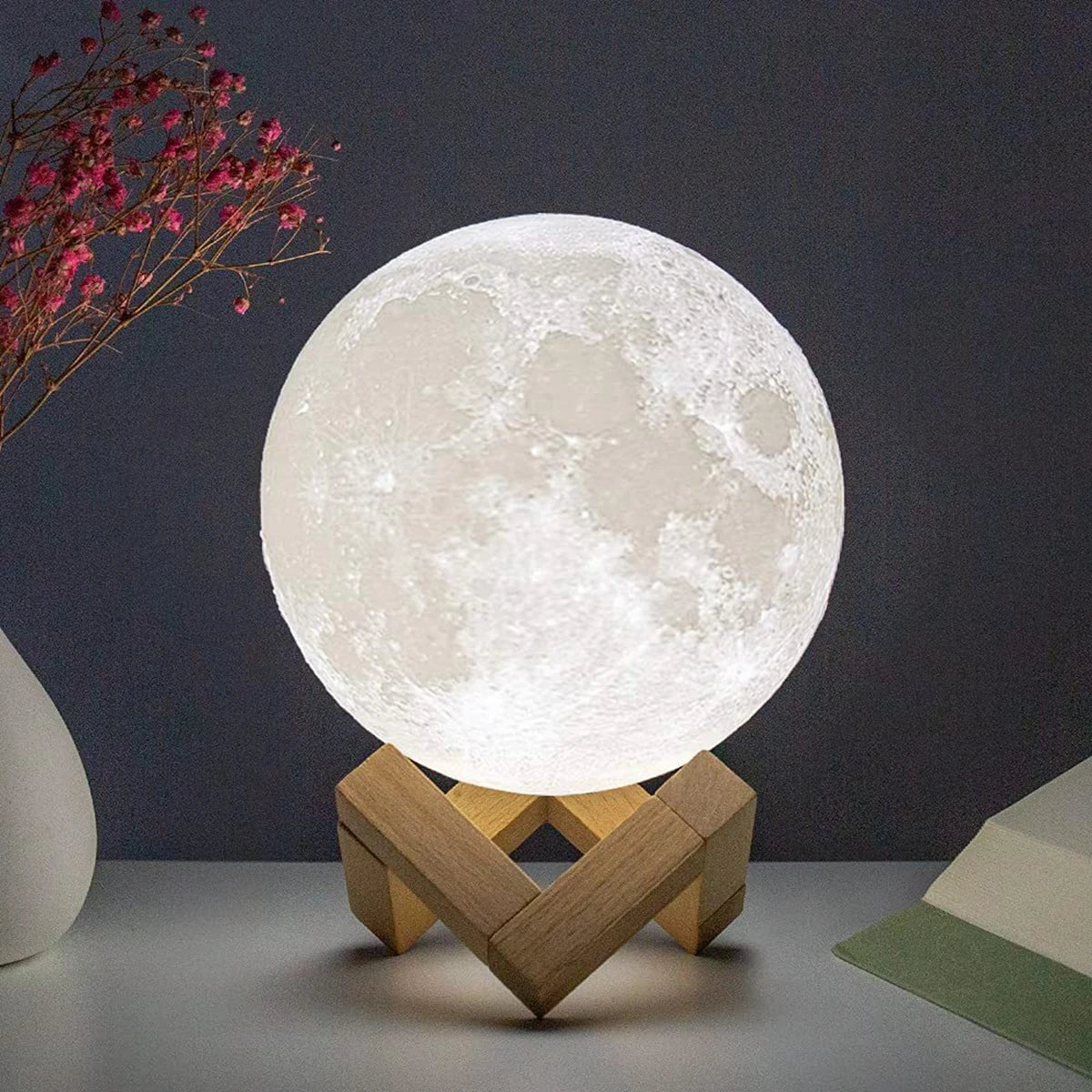 LED Moon Lamp – Starry Night Light with Stand, Battery Powered