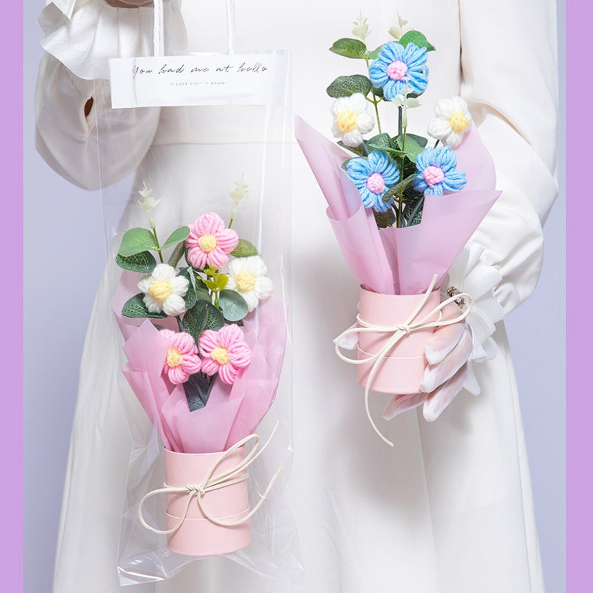 Handmade Crochet Flower Arrangement – Small Daisy Lighted Gift