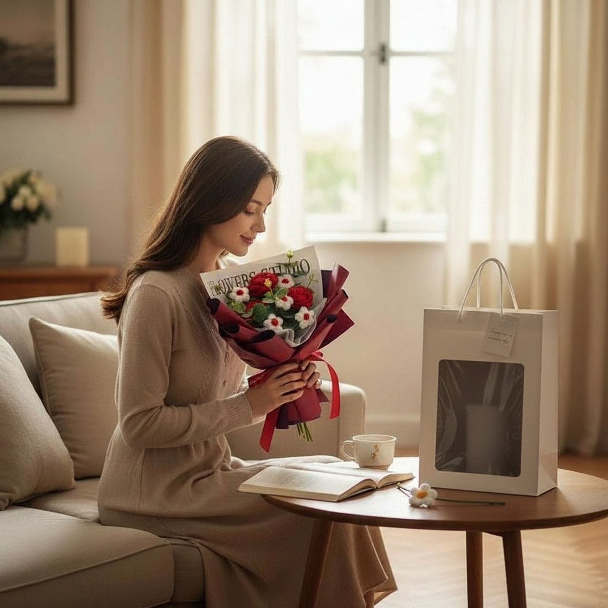 Crochet Rose Bouquet with Light Valentine’s Day Gift for Her