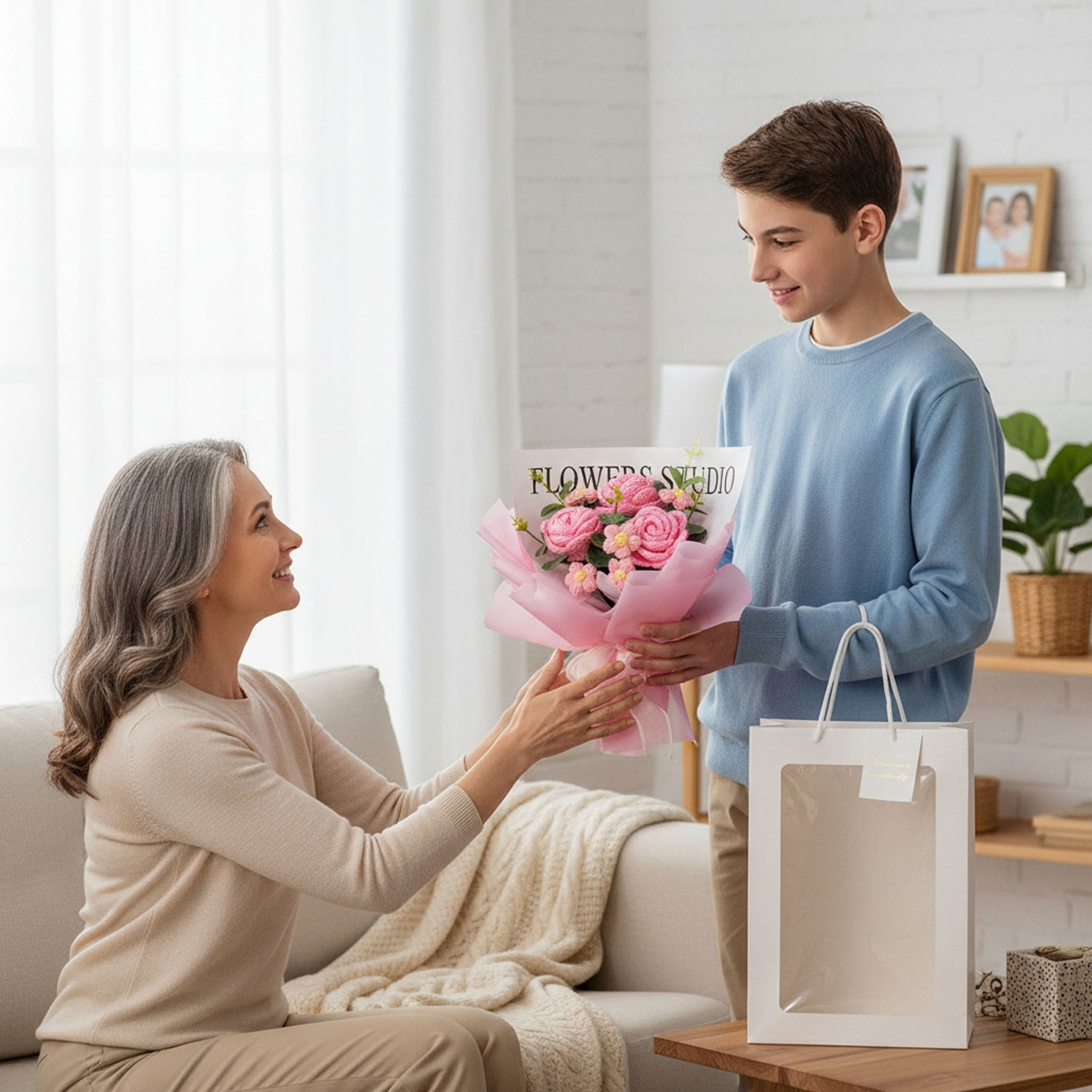 Crochet Rose Bouquet with Light Valentine’s Day Gift for Her