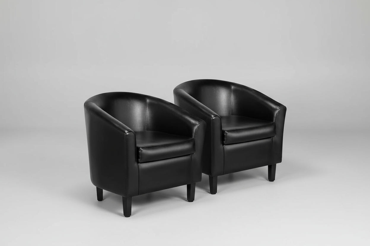Set of 2 Faux Leather Barrel Accent Chairs – Modern Club Armchairs with Soft Seat