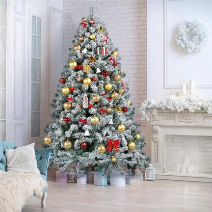 7ft/8ft Snow-Flocked Artificial Christmas Tree – 1000 Branch Tips with Foldable Metal Stand