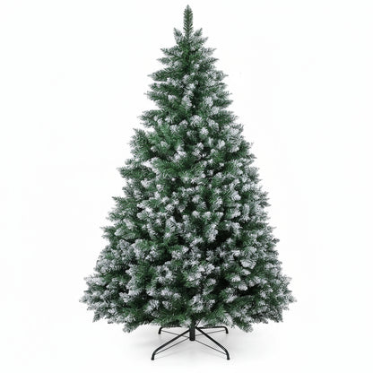 7ft/8ft Snow-Flocked Artificial Christmas Tree – 1000 Branch Tips with Foldable Metal Stand