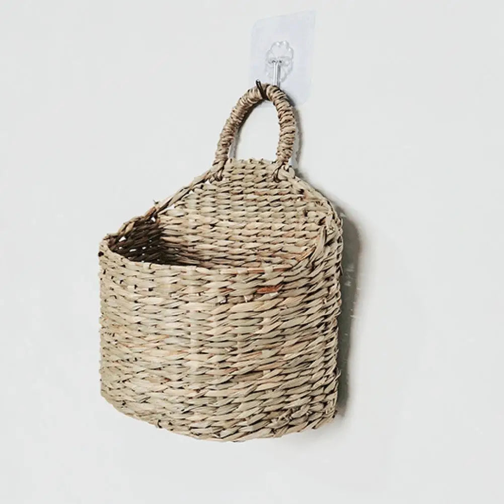 Wall Hanging Woven Basket – Rustic Straw Rattan Plant Holder &amp; Storage Decor