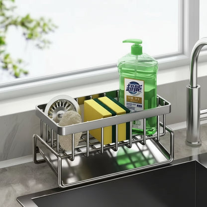 Kitchen Sink Sponge &amp; Drain Rack – Ventilated Storage Basket for Dishcloths &amp; Cleaning Tools