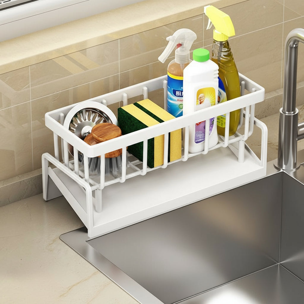 Kitchen Sink Sponge &amp; Drain Rack – Ventilated Storage Basket for Dishcloths &amp; Cleaning Tools
