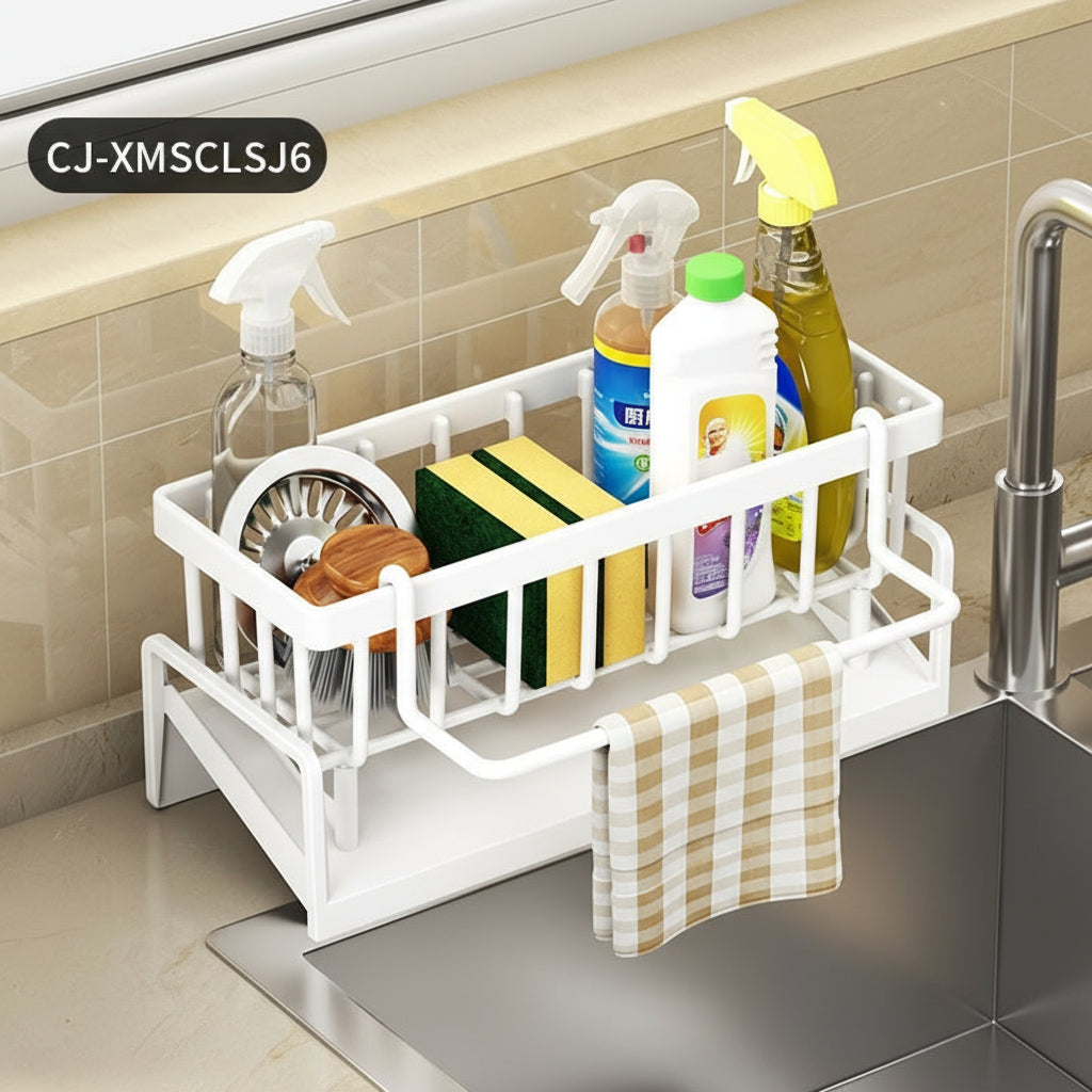 Kitchen Sink Sponge &amp; Drain Rack – Ventilated Storage Basket for Dishcloths &amp; Cleaning Tools