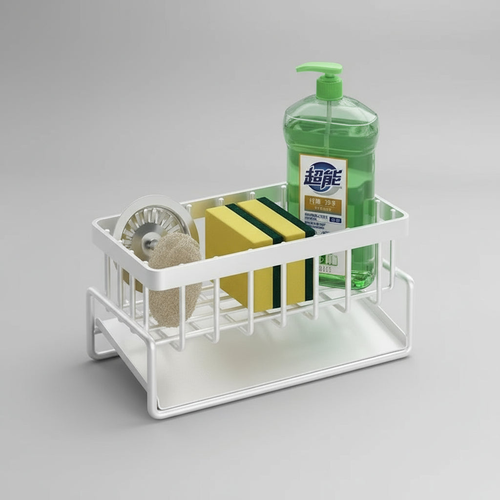 Kitchen Sink Sponge &amp; Drain Rack – Ventilated Storage Basket for Dishcloths &amp; Cleaning Tools