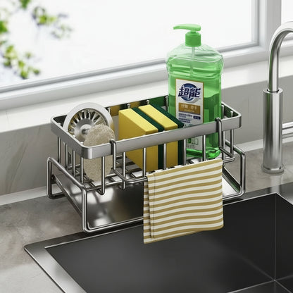 Kitchen Sink Sponge &amp; Drain Rack – Ventilated Storage Basket for Dishcloths &amp; Cleaning Tools