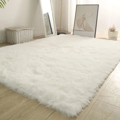 White Fluffy Area Rug – Thickened Non-Slip Carpet for Bedroom &amp; Living Room