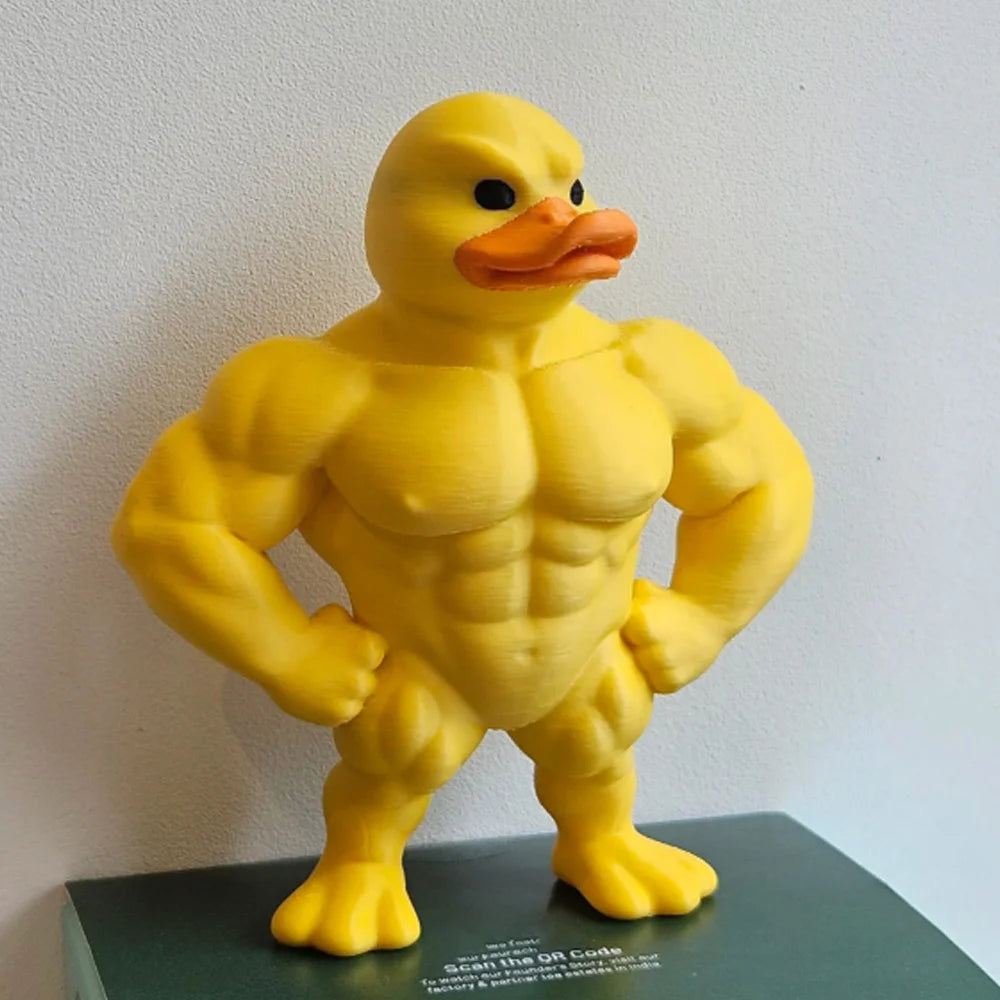 1pc Muscle Duck Statue - 3D Desktop Decor, Cute Bookshelf Whimsical Figurine, Multifunctional Indoor/Outdoor Decoration