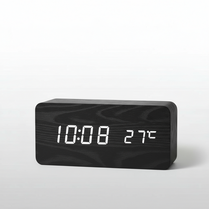 Wooden Digital LED Alarm Clock – Modern Bedside &amp; Desk Clock with Temperature Display
