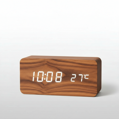 Wooden Digital LED Alarm Clock – Modern Bedside &amp; Desk Clock with Temperature Display