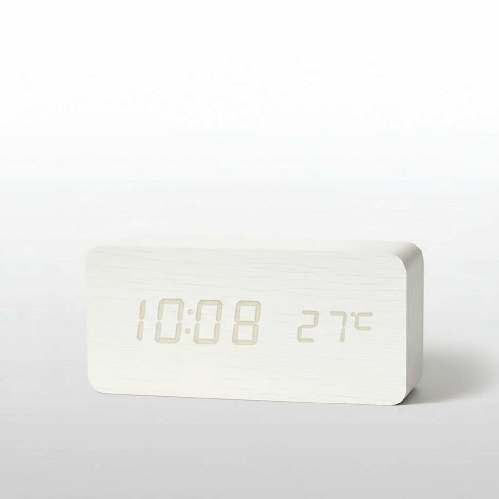 Wooden Digital LED Alarm Clock – Modern Bedside &amp; Desk Clock with Temperature Display