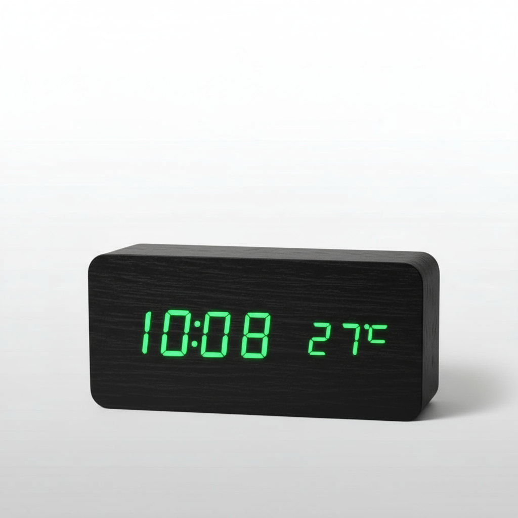 Wooden Digital LED Alarm Clock – Modern Bedside &amp; Desk Clock with Temperature Display