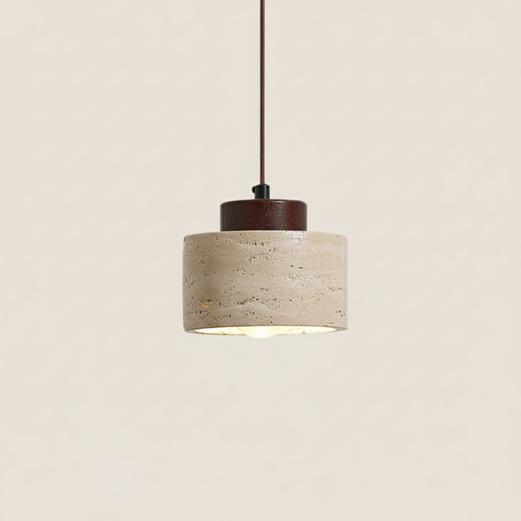 Beige pendant light with dimensions on a beige background