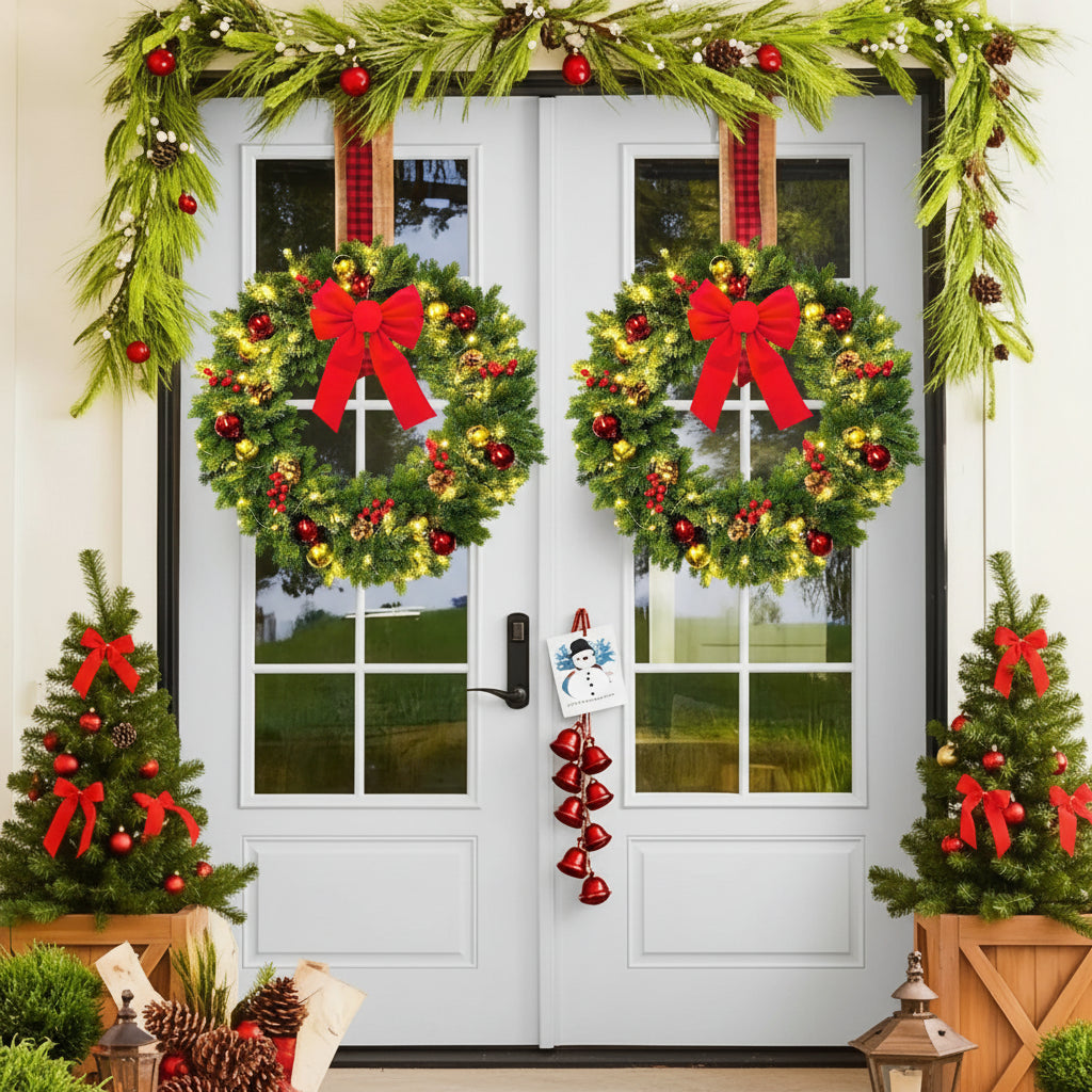 Artificial Christmas Wreath (2 ft / 2.6 ft) – Holiday Greenery for Doors, Fireplaces &amp; Stair Decor
