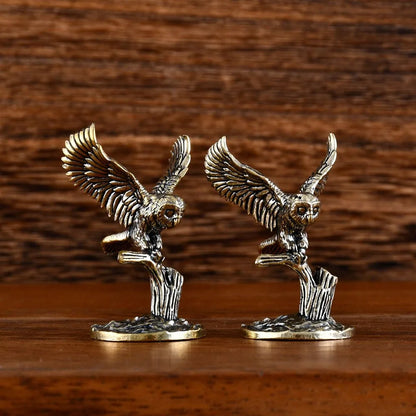 Antique Solid Brass Owl Miniature Figurines Retro Copper Animal Tea Pet Desktop Ornament Home Decor Crafts Animal Figurines