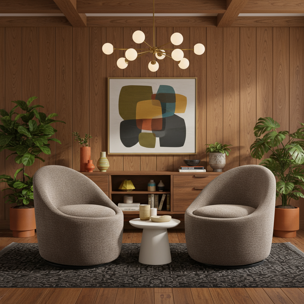 Set of 2 Modern Brown Barrel Accent Chairs – 360° Swivel with Hidden Storage for Living Room &amp; Bedroom