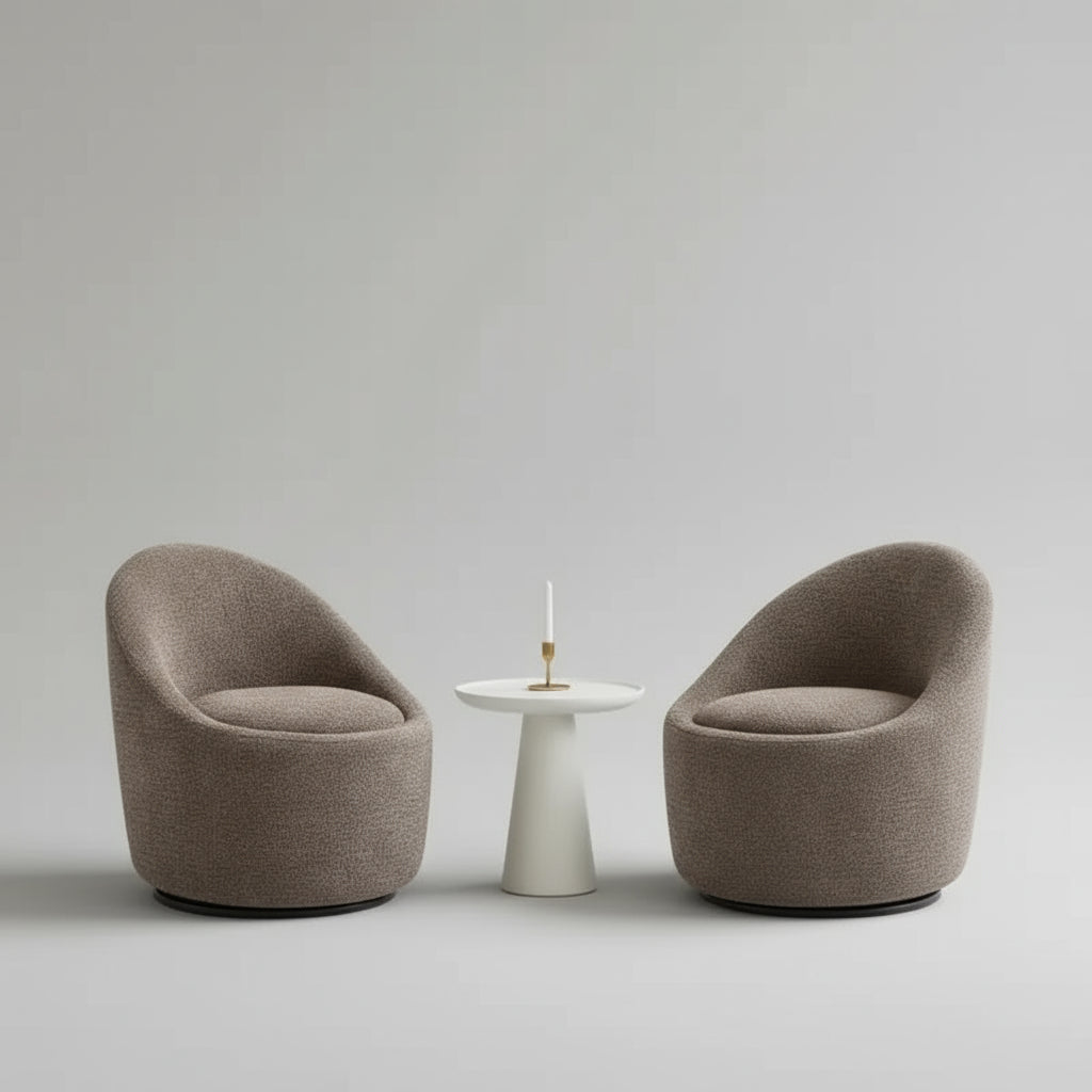 Set of 2 Modern Brown Barrel Accent Chairs – 360° Swivel with Hidden Storage for Living Room &amp; Bedroom