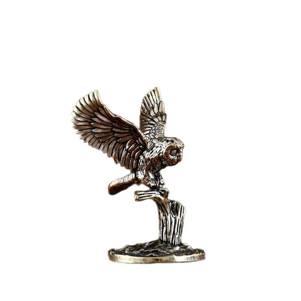 Antique Solid Brass Owl Miniature Figurines Retro Copper Animal Tea Pet Desktop Ornament Home Decor Crafts Animal Figurines
