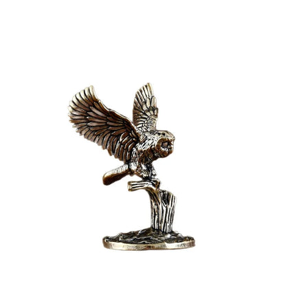 Antique Solid Brass Owl Miniature Figurines Retro Copper Animal Tea Pet Desktop Ornament Home Decor Crafts Animal Figurines