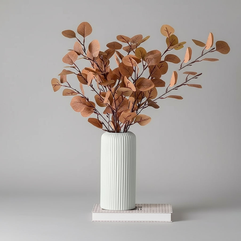 Chic Striped Plastic Vase with Ceramic Look – Durable Decorative Flower Display